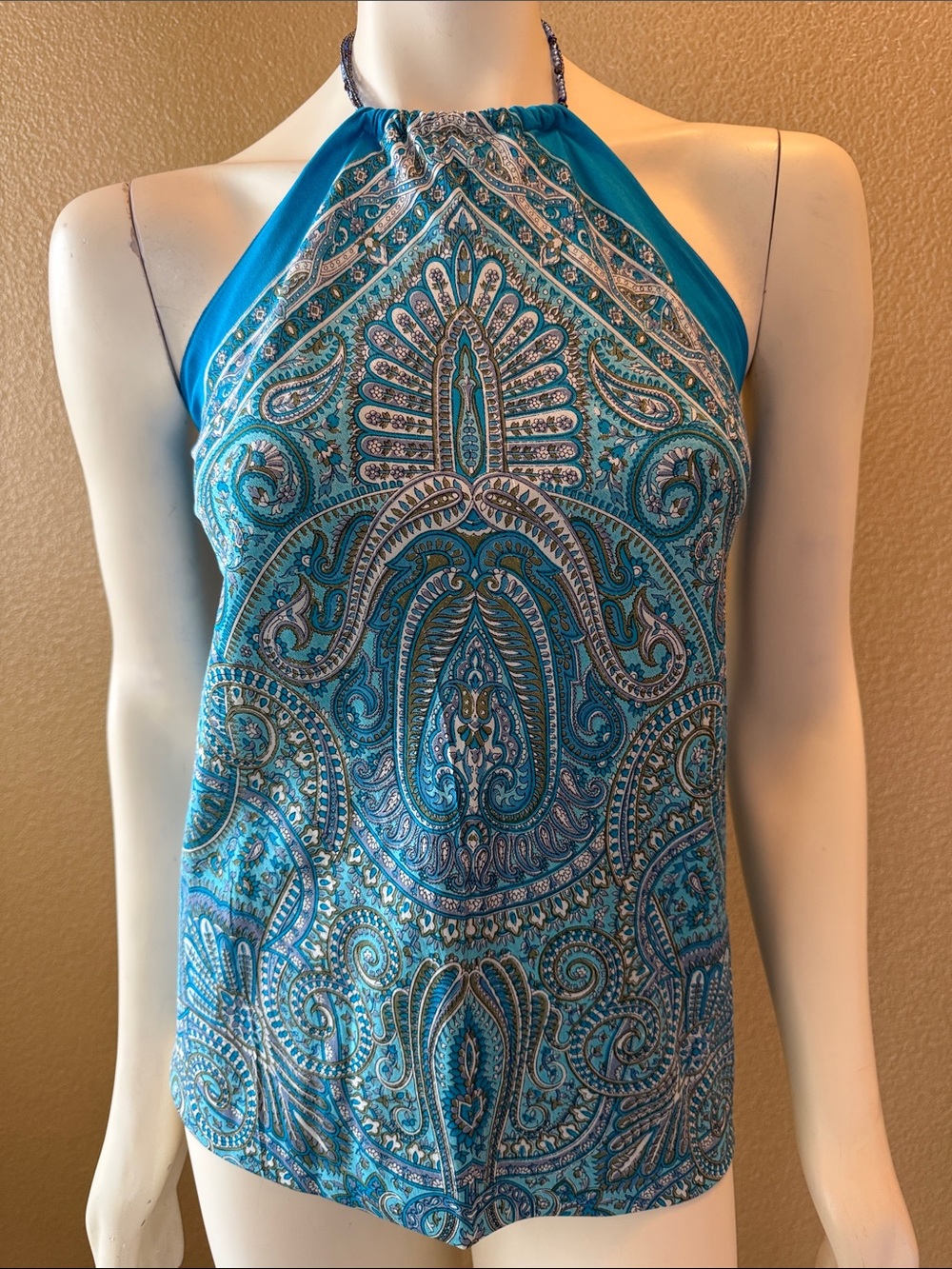 Cielo Turquoise Paisley Strapless Scarf Top Vintage 90’s